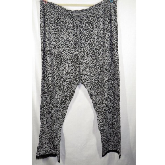 Avenue Plus Size 26-28 Gray Black Leopard Print Pajama Pants Lace Trim - Picture 3 of 7